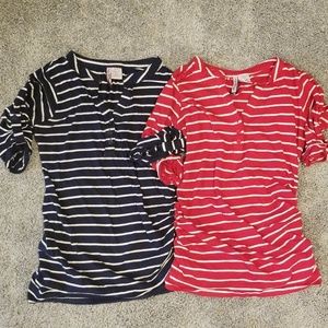 Red, navy stripe maternity 3/4 sleeve tee lot S/M
